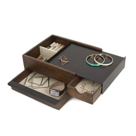 Cutii decorative - Casetă pentru Bijuterii Stowit 26x22x12 cm, Lemn și Metal Negru, Nucă - Umbra