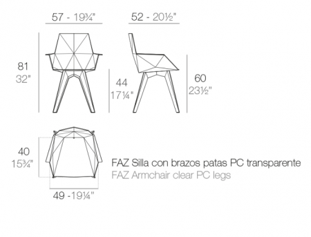 Scaun exterior Faz cu brate, polipropilena, picioare policarbonat transparent, design modern geometric, 54063 - Vondom [3]
