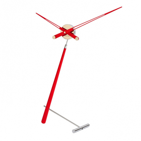 Produse - Ceas de masa Puntero L Red Ø74 cm stil minimalist, lemn nuc lacuit rosu/crom, PUL000R - NOMON