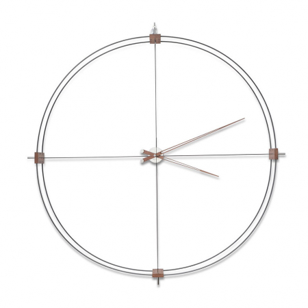 Ceasuri decorative - Ceas de perete lux crom/alama Delmori Ø 130 cm, cu indicatoare lemn nuc, DEN000NN - NOMON