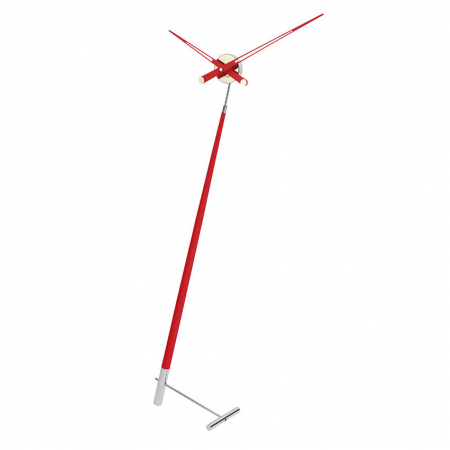 Ceasuri decorative - Ceas de podea Pisa L Red 150 cm stil minimalist, lemn nuc lacuit rosu, detalii crom, PIL000R - NOMON