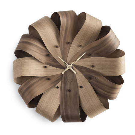 Ceas decorativ de perete rotund lemn nuc/stejar/mixt Brisa Ø 52 cm, cu indicatoare ora alama, BRING - NOMON [2]