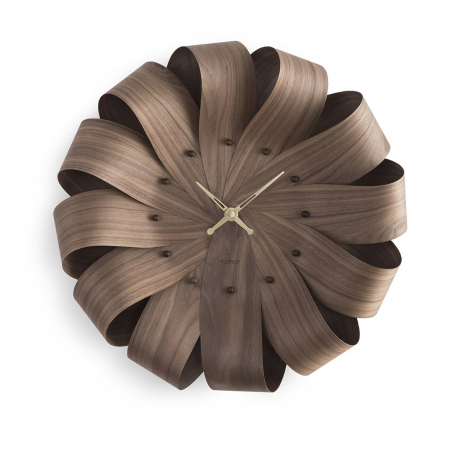 Ceasuri decorative - Ceas decorativ de perete rotund lemn nuc/stejar/mixt Brisa Ø 52 cm, cu indicatoare ora alama, BRING - NOMON