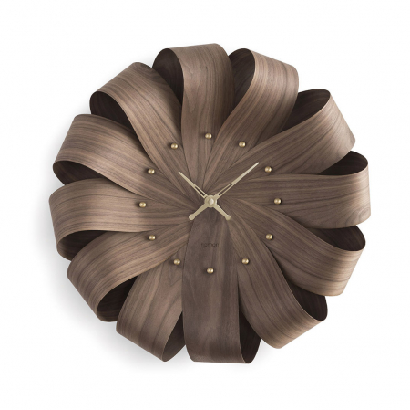 Ceasuri decorative - Ceas decorativ de perete rotund lemn nuc/stejar/mixt Brisa Ø 52 cm, indicatoare si indecsi orari alama, BRINI - NOMON