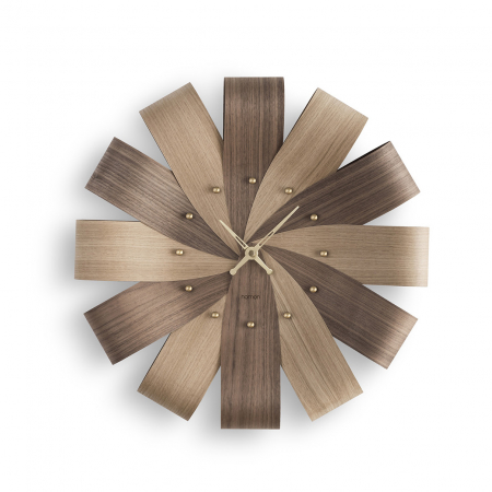Ceas decorativ de perete rotund lemn nuc/stejar/mixt Ciclo Ø 55 cm, indicatoare si indecsi orari alama, CIRI - NOMON [3]