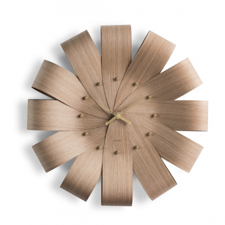 Ceas decorativ de perete rotund lemn nuc/stejar/mixt Ciclo Ø 55 cm, indicatoare si indecsi orari alama, CIRI - NOMON [0]