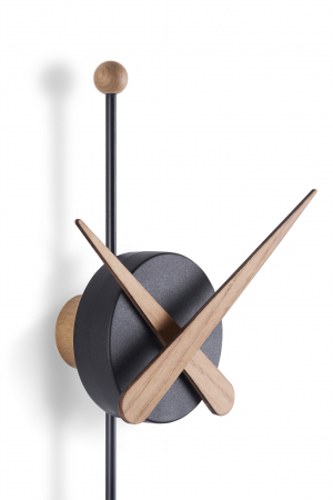 Ceas perete negru-nuc/stejar/alb-stejar Punta Ø 28 cm, polistiren, fibra de sticla si lemn, h 63 cm, PTANR - NOMON [1]