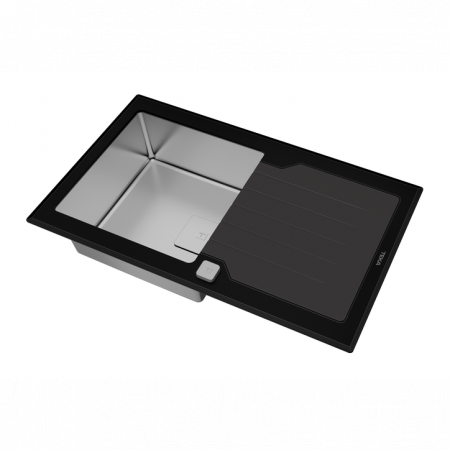 Chiuvete bucatarie - Chiuveta bucatarie  DIAMOND RS15 1B 1D 86 inox si sticla securizata alba/neagra -Teka