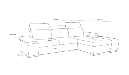 Colțar Continental 282x194x100 cm, Spumă Pur și Arcuri Ondulate Crom - King Home [3]