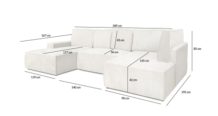 Colțar Pillow C2 140 349x195x85 cm, Arc Ondulat Bej Deschis - King Home [1]