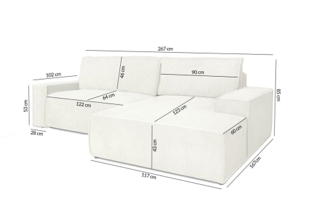 Colțar Pillow M 267x167x85 cm, Arc Ondulat și Spumă Pur Bej Deschis - King Home [2]