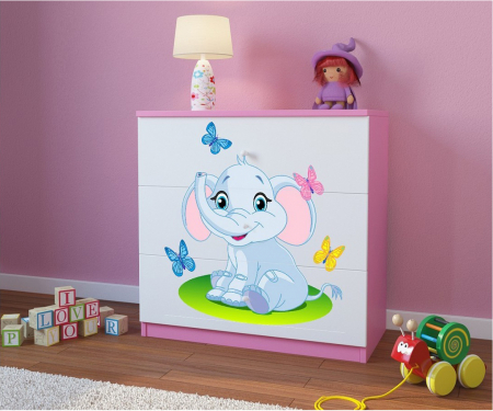 Comoda camera copii cu sertare Babydream si desen elefant, 80,5x80 cm MDF [2]