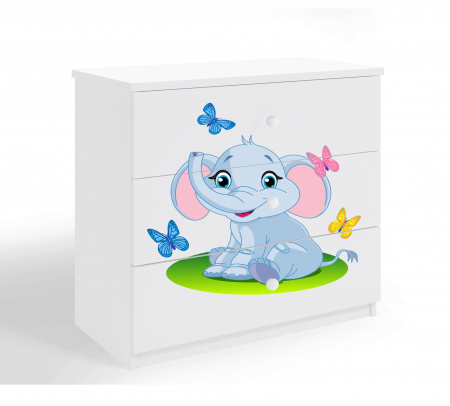 Dulapuri pentru copii - Comoda camera copii cu sertare Babydream si desen elefant, 80,5x80 cm MDF