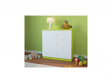 Comoda copii Babydream cu 3 sertare alb/roz/albastru/verde, 81x81 cm [3]