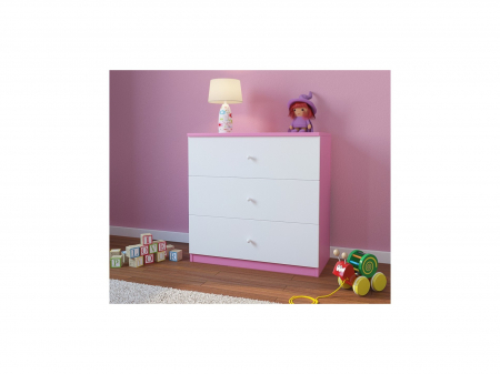Comoda copii Babydream cu 3 sertare alb/roz/albastru/verde, 81x81 cm [5]