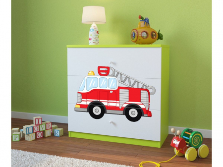 Comoda cu sertare camera baieti cu desen masina pompieri Babydream, MDF diverse culori [3]