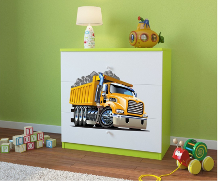 Comoda cu sertare camera baieti cu desen camion Babydream, MDF diverse culori [3]