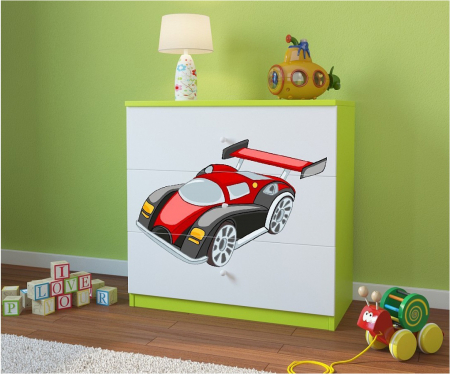 Comoda cu sertare camera baieti cu desen masina curse Babydream, MDF diverse culori [0]