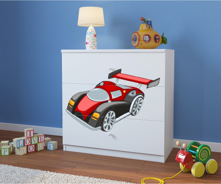 Comoda cu sertare camera baieti cu desen masina curse Babydream, MDF diverse culori [2]