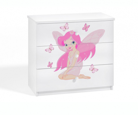 Dulapuri pentru copii - Comoda cu sertare camera fetite cu desen zana Babydream, MDF diverse culori