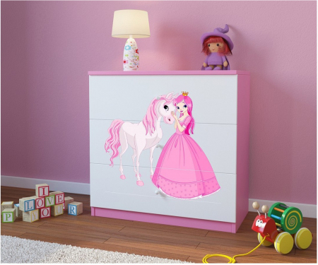Comoda cu sertare camera fetite cu desen zana cu unicorn Babydream, MDF diverse culori [4]