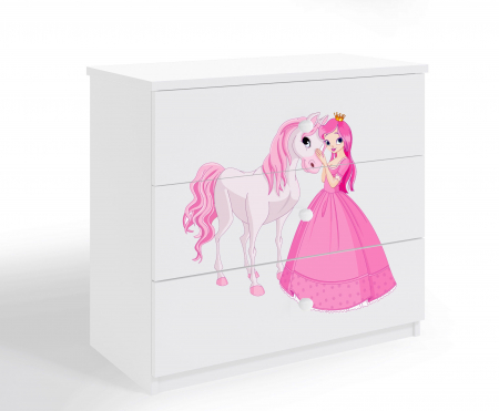 Dulapuri pentru copii - Comoda cu sertare camera fetite cu desen zana cu unicorn Babydream, MDF diverse culori