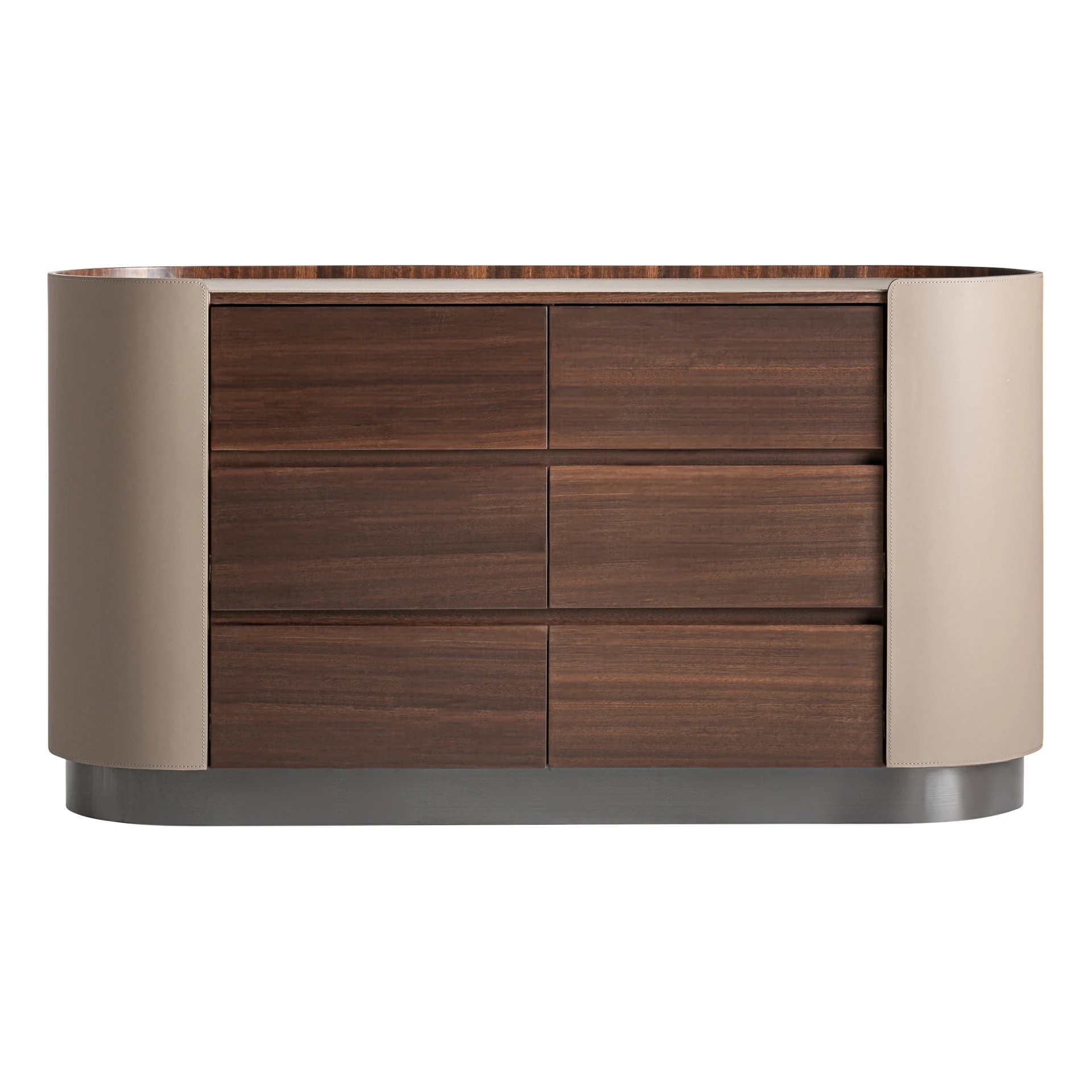 Produse - Comoda cu Sertare din Furnir de Eucalipt, Piele Ecologica si Placaj, Maro, 140x45x76 cm - VicalHome 37563