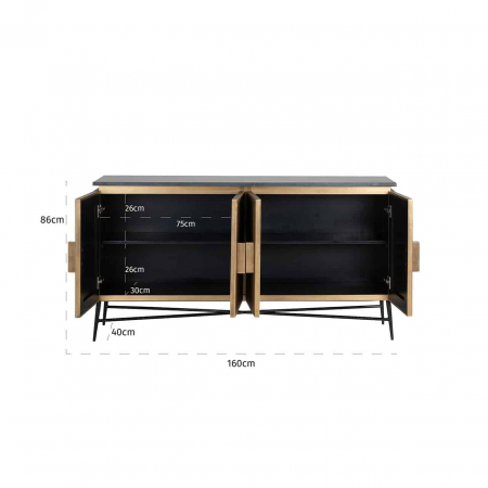 Comoda lux aurie cu 4 usi Tosea din MDF si lemn de mesteacan, baza metal, blat din marmura neagra, 7571 - Richmond Interiors [4]