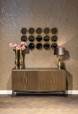 Comoda lux aurie cu 4 usi Tosea din MDF si lemn de mesteacan, baza metal, blat din marmura neagra, 7571 - Richmond Interiors [6]