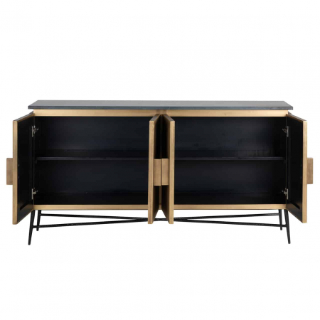 Comoda lux aurie cu 4 usi Tosea din MDF si lemn de mesteacan, baza metal, blat din marmura neagra, 7571 - Richmond Interiors [3]