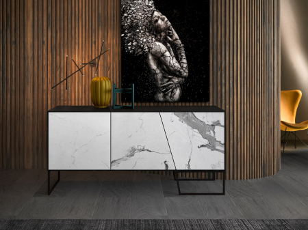 Comoda lux Ernest, 160x45 cm, din MDF cu fronturi ceramice cu aspect de marmura alba, baza metal, 603645 - Schuller [1]