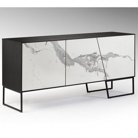 Comode inalte - Comoda lux Ernest, 160x45 cm, din MDF cu fronturi ceramice cu aspect de marmura alba, baza metal, 603645 - Schuller