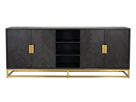 Comoda lux neagra 4 usi Geral, 225 cm, din stejar cu baza si manere otel inoxidabil auriu/argintiu/alama, 7376 - Richmond Interiors [6]