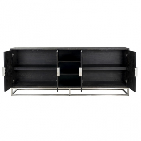 Comoda lux neagra 4 usi Geral, 225 cm, din stejar cu baza si manere otel inoxidabil auriu/argintiu/alama, 7376 - Richmond Interiors [9]