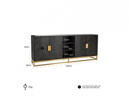 Comoda lux neagra 4 usi Geral, 225 cm, din stejar cu baza si manere otel inoxidabil auriu/argintiu/alama, 7376 - Richmond Interiors [13]