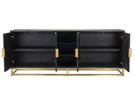 Comoda lux neagra 4 usi Geral, 225 cm, din stejar cu baza si manere otel inoxidabil auriu/argintiu/alama, 7376 - Richmond Interiors [15]