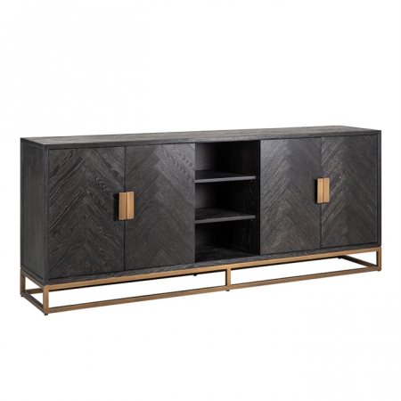 Comode inalte - Comoda lux neagra 4 usi Geral, 225 cm, din stejar cu baza si manere otel inoxidabil auriu/argintiu/alama, 7376 - Richmond Interiors