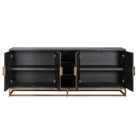 Comoda lux neagra 4 usi Geral, 225 cm, din stejar cu baza si manere otel inoxidabil auriu/argintiu/alama, 7376 - Richmond Interiors [2]