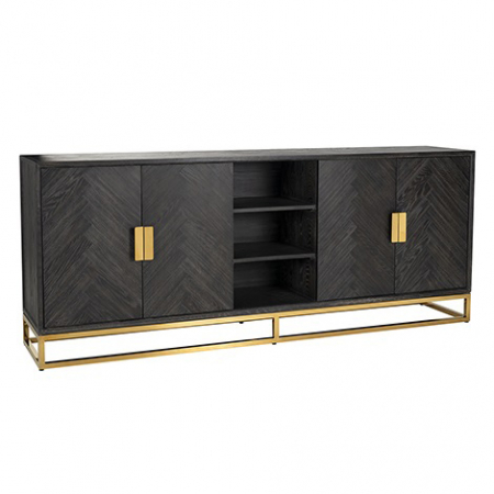 Comoda lux neagra 4 usi Geral, 225 cm, din stejar cu baza si manere otel inoxidabil auriu/argintiu/alama, 7376 - Richmond Interiors [14]