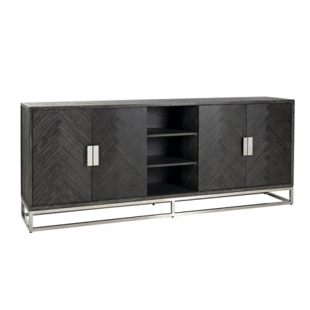 Comoda lux neagra 4 usi Geral, 225 cm, din stejar cu baza si manere otel inoxidabil auriu/argintiu/alama, 7376 - Richmond Interiors [8]