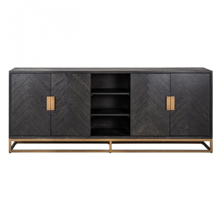 Comoda lux neagra 4 usi Geral, 225 cm, din stejar cu baza si manere otel inoxidabil auriu/argintiu/alama, 7376 - Richmond Interiors [1]