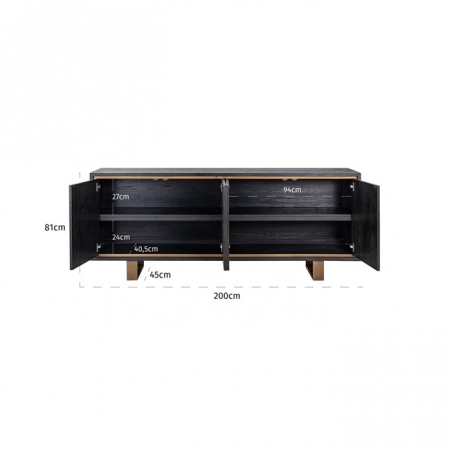 Comoda premium cu 4 usi Bever, 200 cm, din furnir stejar cu picioare metal, 7481 - Richmond Interiors [2]