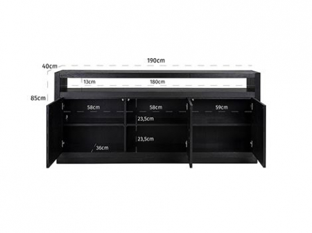 Comoda premium neagra 3/4 usi Kelda, 190/240 cm, furnir stejar, 6500 BLACK - Richmond Interiors [2]