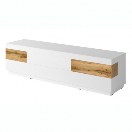 Comode TV - Comoda Tv alb lucios Arya 210 cm, alb/stejar wotan, 6 sertare