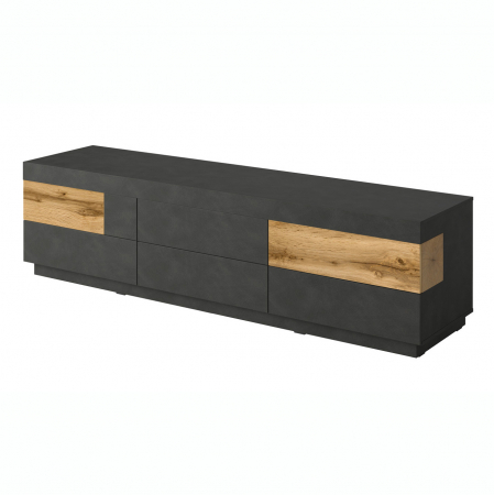 Comode TV - Comoda Tv Arya 210 cm, negru mat/stejar wotan, 6 sertare