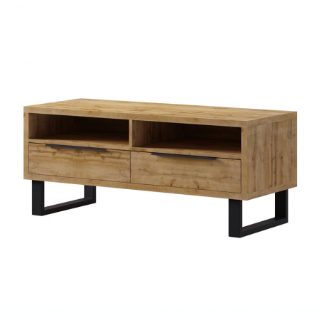 Comode TV - Comoda Tv cu sertare si picioare metal negru 125 cm Ottomar, lemn stejar, stil industrial