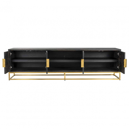 Comoda TV lux neagra cu 4 usi Geral, 185/200/220 cm, din stejar cu baza si manere otel inoxidabil auriu/argintiu/alama, 7374 - Richmond Interiors [23]