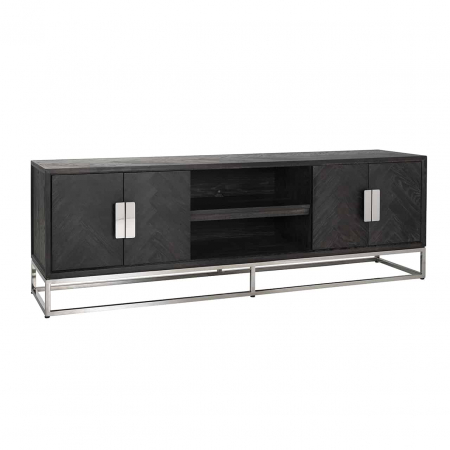 Comoda TV lux neagra cu 4 usi Geral, 185/200/220 cm, din stejar cu baza si manere otel inoxidabil auriu/argintiu/alama, 7374 - Richmond Interiors [8]