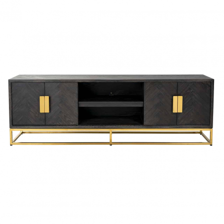 Comoda TV lux neagra cu 4 usi Geral, 185/200/220 cm, din stejar cu baza si manere otel inoxidabil auriu/argintiu/alama, 7374 - Richmond Interiors [16]