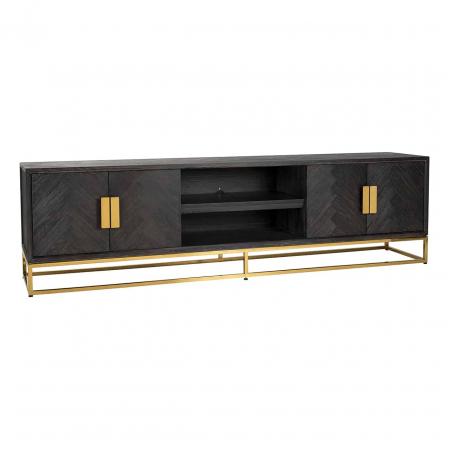 Comoda TV lux neagra cu 4 usi Geral, 185/200/220 cm, din stejar cu baza si manere otel inoxidabil auriu/argintiu/alama, 7374 - Richmond Interiors [19]
